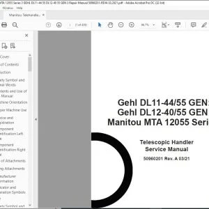 Manitou MTA 12055 Series 3 Gehl DL11-44 55 GEN 3 Gehl DL12-40 55 GEN 3 Telescopic Handler Service Manual 50960201 - PDF DOWNLOAD