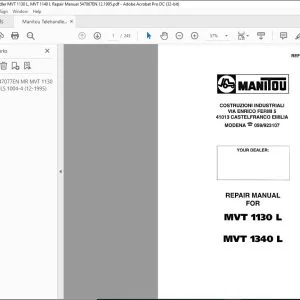 Manitou MVT 1130 L MVT 1340 L Telehandler Repair Manual 547067 - PDF DOWNLOAD
