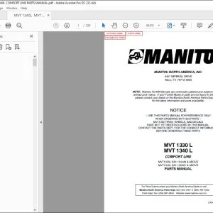 Manitou MVT 1330 L MVT 1340 L Comfort Line Parts Manual 547685 - PDF DOWNLOAD