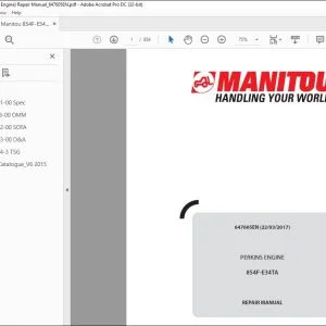Manitou PERKINS ENGINE 854F-E34TA Lift Truck Repair Manual 647605EN  - PDF DOWNLOAD