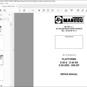 Manitou Platforms D 80 E - D 80 ER D 80 ERS - D80 EP Repair Manual 547 312 - PDF DOWNLOAD