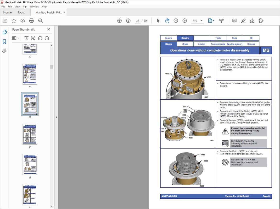 Manitou Poclain PH Wheel Motor MS MSE Hydrostatic Repair Manual 647053 ...