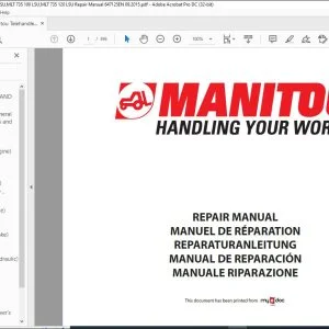 Manitou SERIE G-E3 MLT 634 120 LSU MLT 634 120 LSU PS SERIE 7-E3 MLT 735 100 LSU MLT 735 120 LSU MLT 735 120 LSU PS Telehandler Repair Manual 647125EN - PDF DOWNLOAD