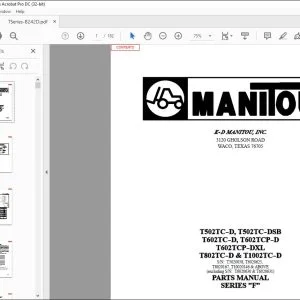 Manitou T502TC-D T502TC-DSB T602TC-D T602TCP-D T602TCP-DXL T802TC-D & T1002TC-D SERIES F Parts Manual B242 - PDF DOWNLOAD