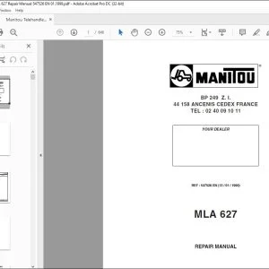 Manitou Telehandler MLA 627 Repair Manual 547526 - PDF DOWNLOAD