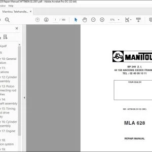Manitou Telehandler MLA 628 Repair Manual 547796 - PDF DOWNLOAD