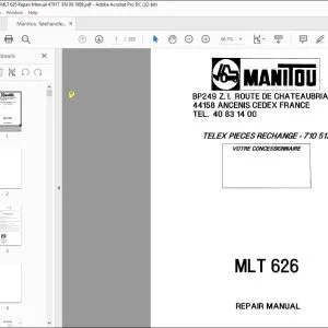 Manitou Telehandler MLT 626 Repair Manual 47917 - PDF DOWNLOAD
