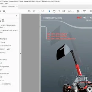 Manitou Telehandler MLT 627 T EVOLUTION 24” MLT 627 T EVOLUTION 20” MLT 627 T EVOLUTION COMPACT 20” SERIE C - EURO 3 Repair Manual 647025EN - PDF DOWNLOAD