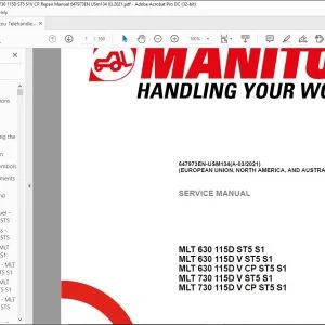 Manitou Telehandler MLT 630 115D ST5 S1 MLT 630 115D V ST5 S1 MLT 630 115D V CP ST5 S1 MLT 730 115D V ST5 S1 MLT 730 115D V CP ST5 S1 Repair Manual 647973EN-USM134 - PDF DOWNLOAD