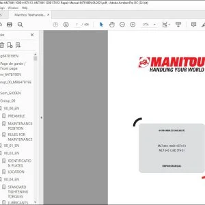 Manitou Telehandler MLT 845 100D H ST4 S1 MLT 845 120D ST4 S1 Repair Manual 647819EN - PDF DOWNLOAD
