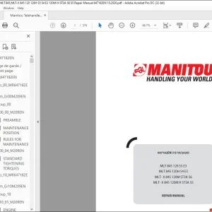 Manitou Telehandler MLT 845 120 S5 E3 MLT 845 120H S4 E3 MLT- X 845 120M ST3A S6 MLT- X 845 120M H ST3A S5 Repair Manual 647182EN - PDF DOWNLOAD