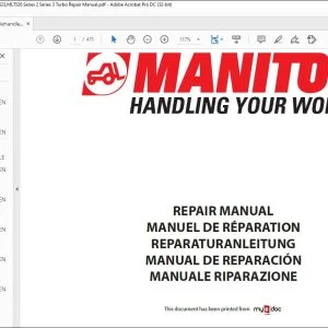 Manitou Telehandler MLT625 MLT725 MLT523 MLT526 Series 2 Series 3 Turbo Repair Manual - PDF DOWNLOAD