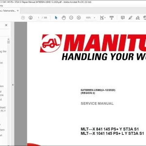 Manitou Telehandler MLT—X 841 145 PS+ Y ST3A S1 MLT—X 1041 145 PS+ L Y ST3A S1 Service Manual 647885EN-USM2 - PDF DOWNLOAD