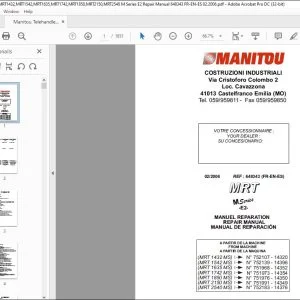 Manitou Telehandler MRT1432 MRT1542 MRT1635 MRT1742 MRT1850 MRT2150 MRT2540 M Series E2 Repair Manual 648343 - PDF DOWNLOAD