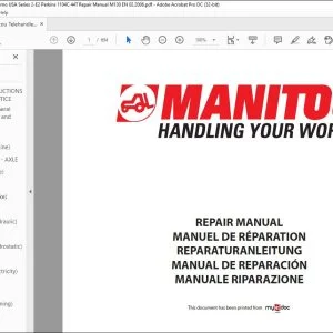 Manitou Telehandler MT 1445 HL Turbo USA Série 2-E2 Repair Manual 0-1-M130 - PDF DOWNLOAD