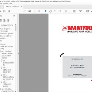 Manitou Telehandler MT-X 1030 S S1 MINING  MT-X 1030S MINING AWP Repair Manual 647722 - PDF DOWNLOAD