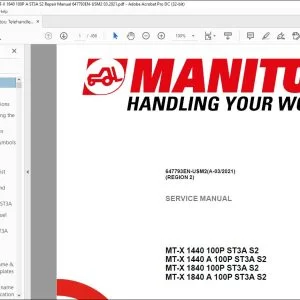 Manitou Telehandler MT-X 1440 100P ST3A S2 MT-X 1440 A 100P ST3A S2 MT-X 1840 100P ST3A S2 MT-X 1840 A 100P ST3A S2 Service Manual 647793EN-USM2 - PDF DOWNLOAD