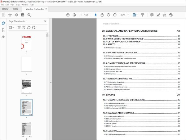 Manitou Telehandler MT1135,MT1335 100D ST5 S1 Repair Manual 647802EN ...