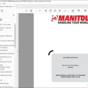 Manitou Telehandler MT625 HA 75K ST3B S1 MINING Repair Manual 647766 - PDF DOWNLOAD