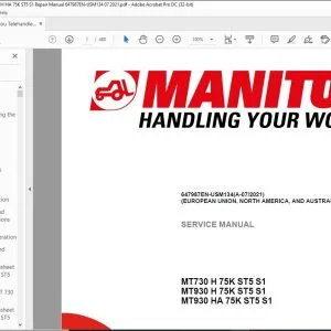 Manitou Telehandler MT730 H 75K ST5 S1 MT930 H 75K ST5 S1 MT930 HA 75K ST5 S1 Repair Manual 647987EN-USM134 - PDF DOWNLOAD