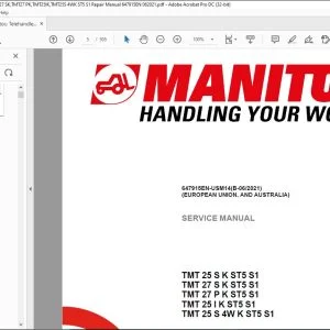 Manitou Telehandler TMT 25 S K ST5 S1 TMT 27 S K ST5 S1 TMT 27 P K ST5 S1 TMT 25 I K ST5 S1 TMT 25 S 4W K ST5 S1 Service Manual 647915EN-USM14 - PDF DOWNLOAD