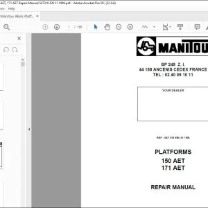 Manitou Work Platforms 150 AET 171 AET Repair Manual 547310 - PDF DOWNLOAD