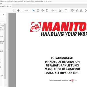 Manitou Work Platforms 160 ATJ PLUS EURO 3, 180 ATJ EURO 3 Repair Manual 647254EN - PDF DOWNLOAD
