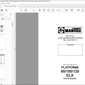 Manitou Work Platforms 80ELX 100ELX 120ELX Repair Manual 547326 - PDF DOWNLOAD