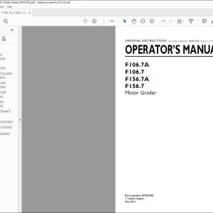 New Holland F106.7A F106.7 F156.7A F156.7 Motor Grader Operator's Manual 47421955 - PDF DOWNLOAD