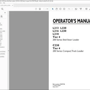 New Holland L213 L220 L216 L230 L218 Tier 4 200 Series Skid Steer Loader C238 Tier 4 200 Series Compact Track Loader Operator's Manual 47407744 - PDF DOWNLOAD