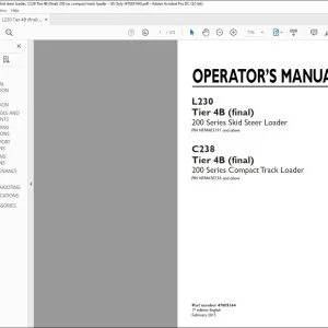 New Holland L230 Tier 4B (final) 200 Series Skid Steer Loader C238 Tier 4B (final) 200 Series Compact Track Loader Operator's Manual 47685164 - PDF DOWNLOAD