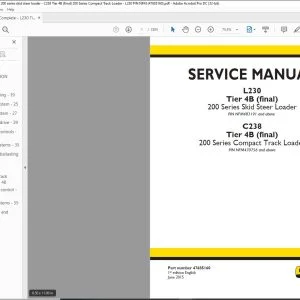 New Holland L230 Tier 4B (final) 200 Series Skid Steer Loader C238 Tier 4B (final) 200 Series Compact Track Loader Service Manual