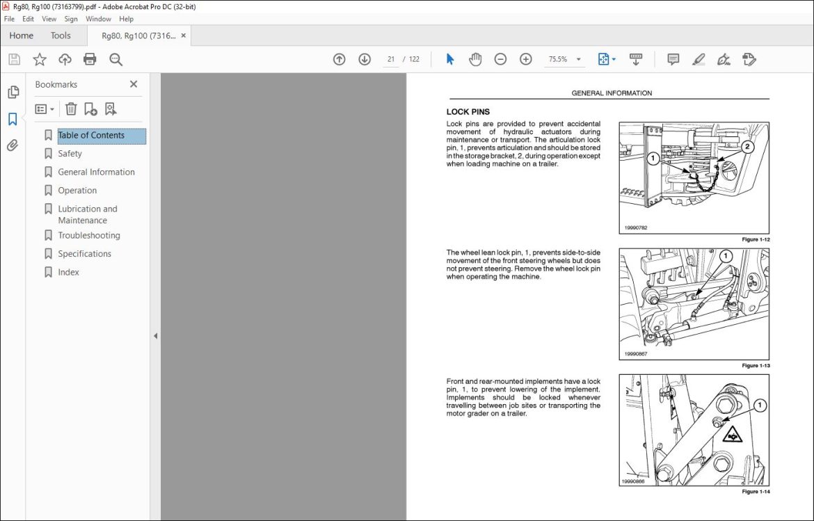 New Holland RG80 RG100 Motor Grader Operator's Manual 73163799 - PDF ...