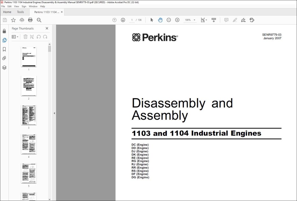 Perkins 1103 1104 Industrial Engines Disassembly & Assembly Manual ...