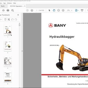SANY (SY215C9C5KL) Hydraulikbagger Betriebs- und Wartungshandbuch - PDF DOWNLOAD