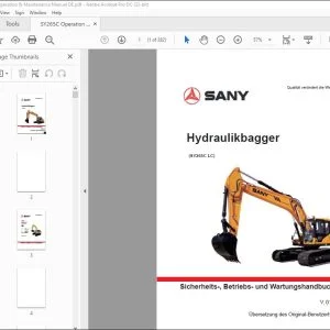 SANY (SY265C LC) Hydraulikbagger Betriebs- und Wartungshandbuch - PDF DOWNLOAD