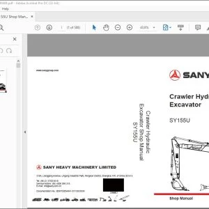 Sany SY155U Crawler Hydraulic Excavator Shop Manual - PDF DOWNLOAD