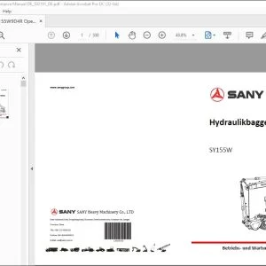 Sany SY155W Hydraulikbagger mit Rädern Betriebs- und Wartungshandbuch - PDF DOWNLOAD