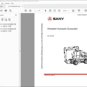 Sany SY155W Wheeled Hydraulic Excavator Maintenance Manual - PDF DOWNLOAD