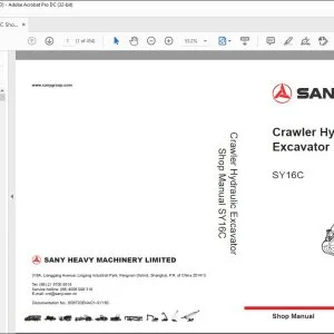 Sany SY16C Crawler Hydraulic Excavator Shop Manual - PDF DOWNLOAD