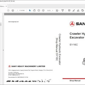 Sany SY16C Crawler Hydraulic Excavator Shop Manual - PDF DOWNLOAD