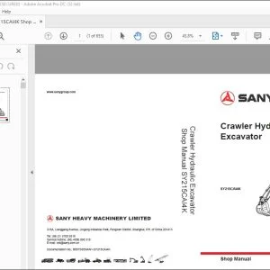 Sany SY215CAI4K Crawler Hydraulic Excavator Shop Manual - PDF DOWNLOAD