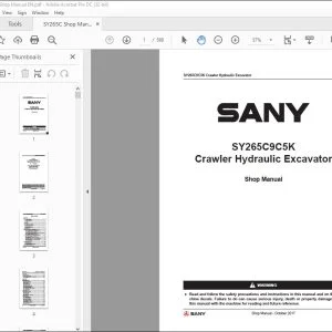 Sany SY265C9C5K Crawler Hydraulic Excavator Shop Manual -  PDF DOWNLOAD