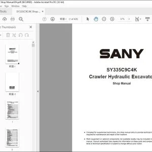 Sany SY335C9C4K Crawler Hydraulic Excavator Shop Manual - PDF DOWNLOAD