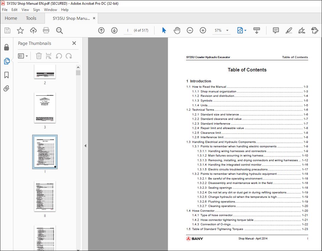 Sany SY35U Crawler Hydraulic Excavator Shop Manual - PDF DOWNLOAD ...