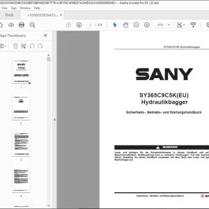 Sany SY365C9C5K(EU) Hydraulikbagger Betriebs- und Wartungshandbuch - PDF DOWNLOAD (GERMAN)