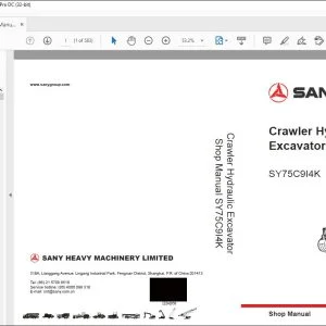 Sany SY75C914K Crawler Hydraulic Excavator Shop Manual - PDF DOWNLOAD