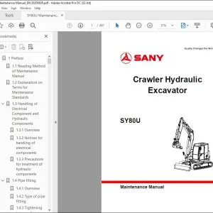 Sany SY80U Crawler Hydraulic Excavator Maintenance Manual - PDF DOWNLOAD