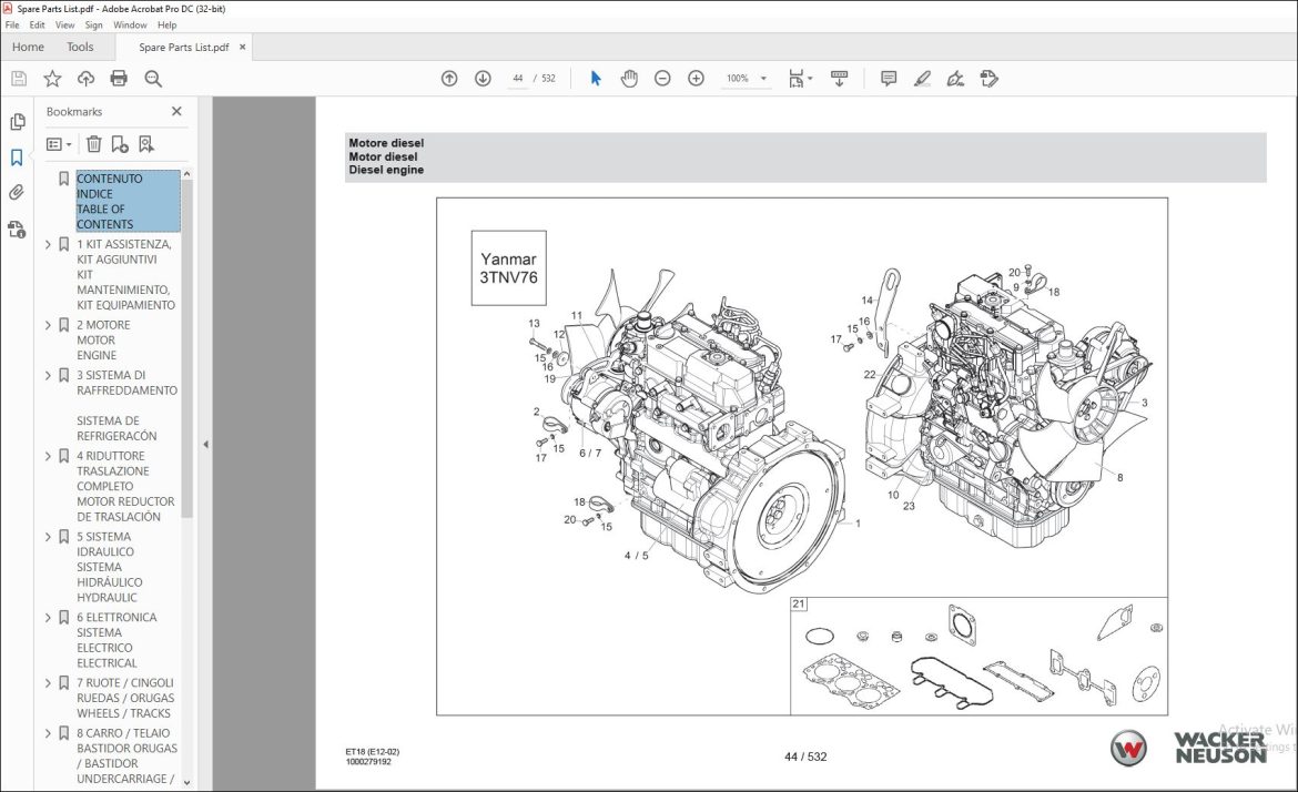 Wacker Neuson ET18 Tracked Excavator Spare Parts List Manual - PDF ...