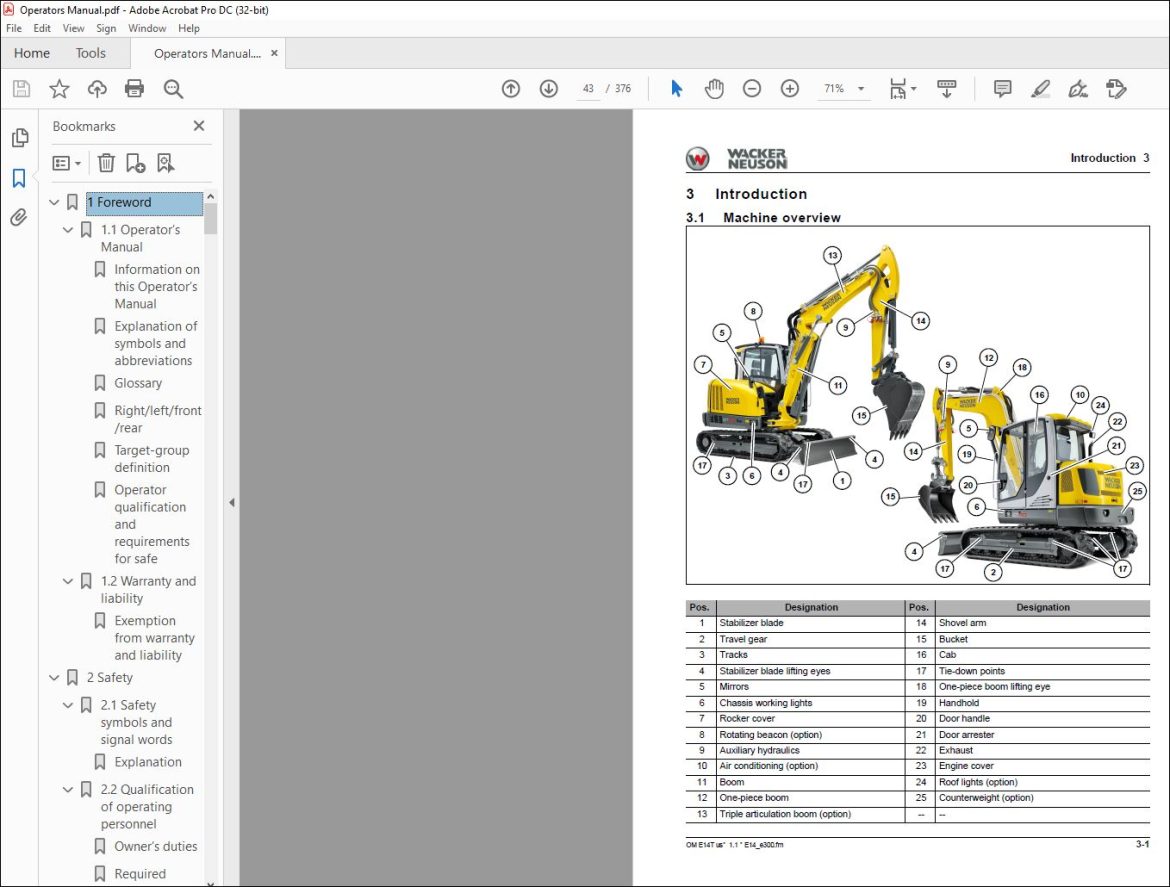 Wacker Neuson ET65 ET90 EZ80 Track Excavator Operator's Manual - PDF ...